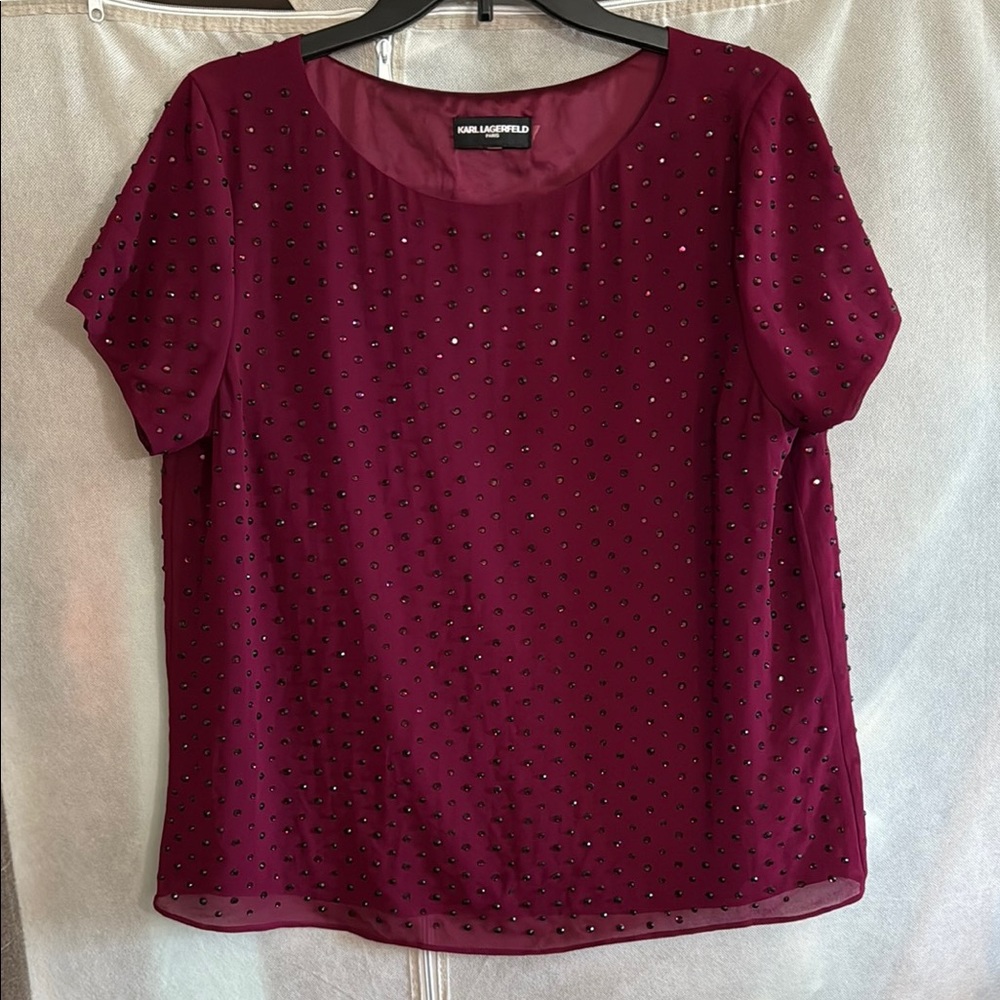 Karl Lagerfeld Burgundy Embellished Women's Top